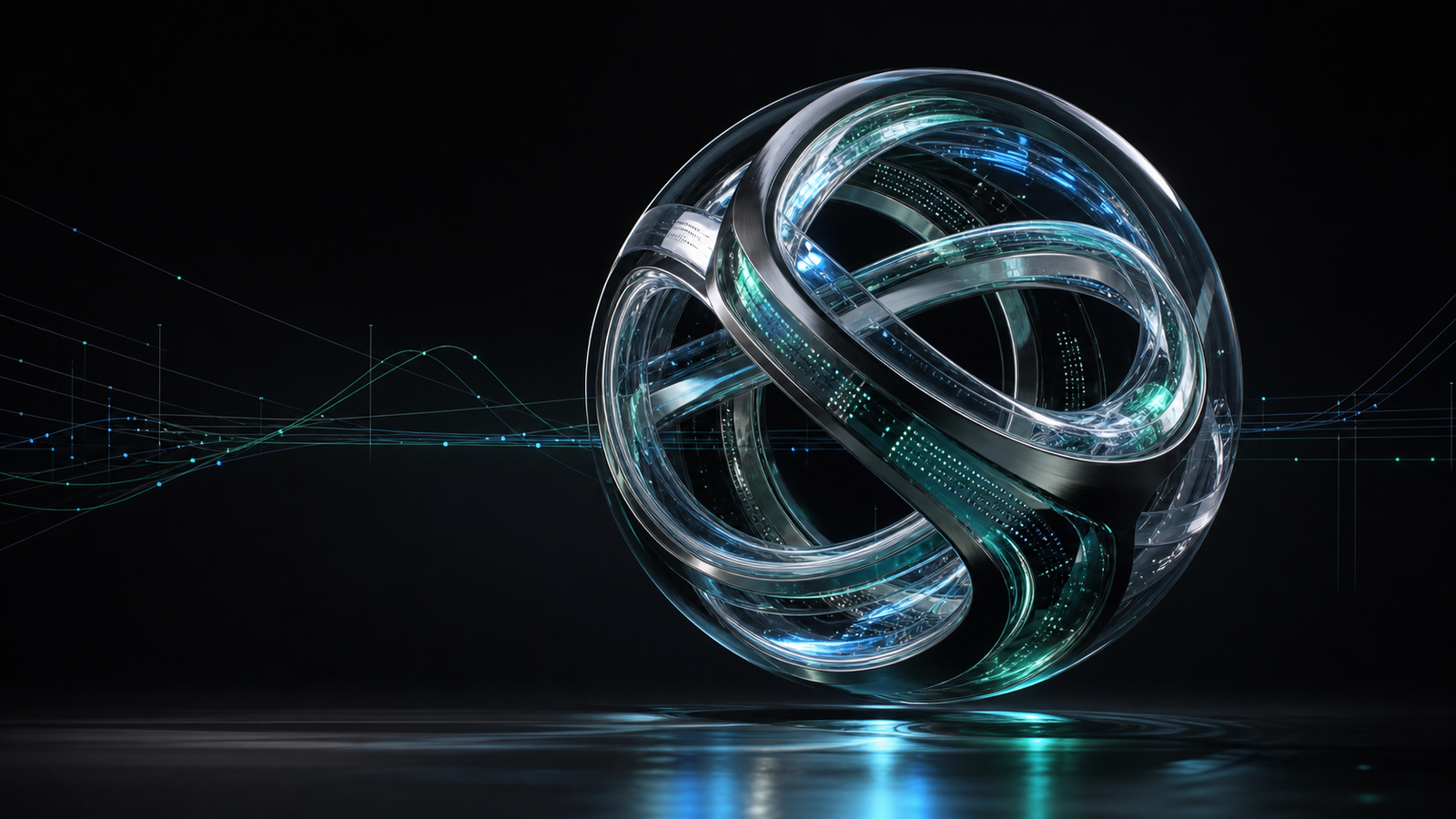 Abstract glass and chrome sphere representing connected AI agents